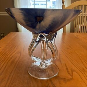 Jozefina Kronsno Elegant Blue and Clear Glass Jellyfish bowl 8.5 around 8 height